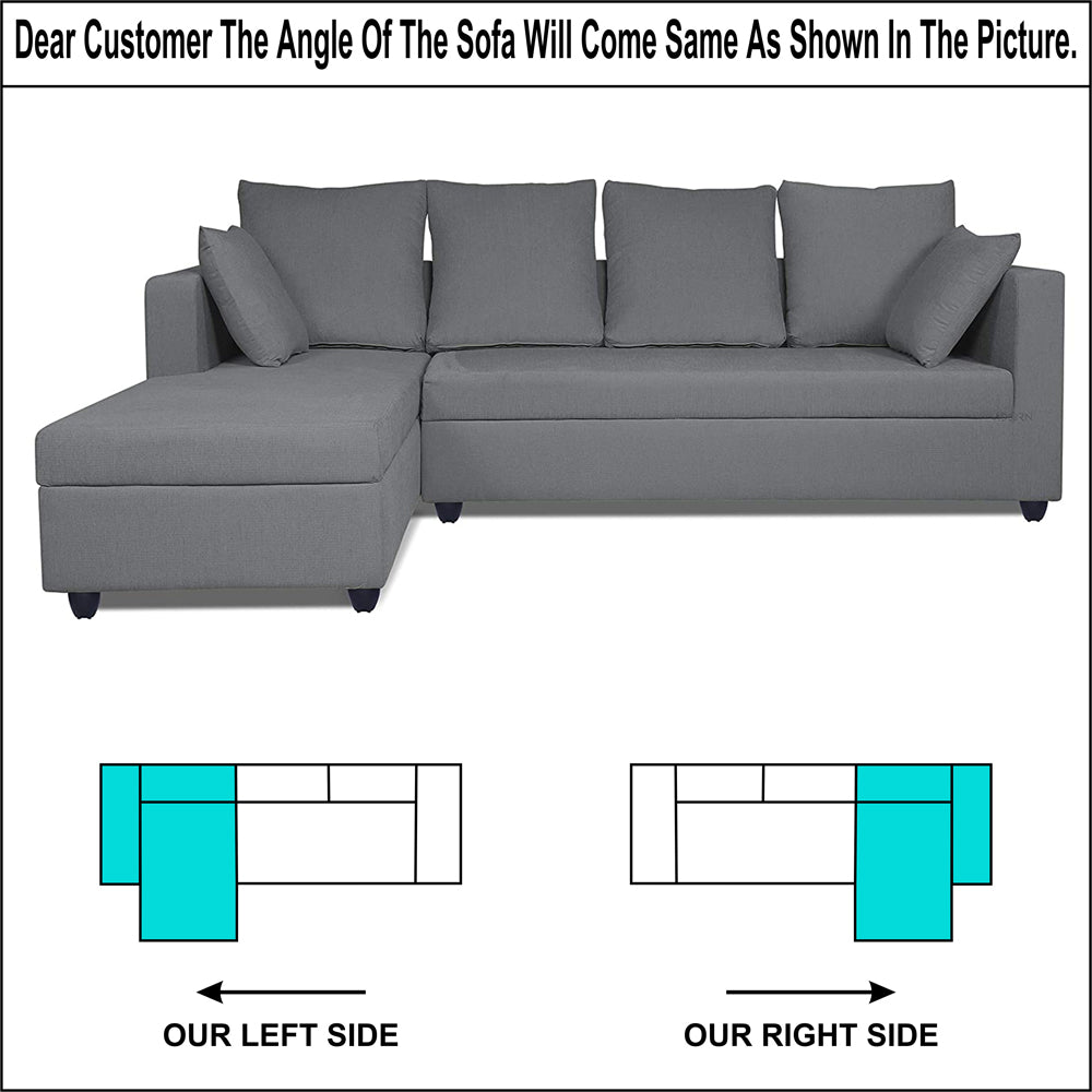 Adorn India Zink Straight line L Shape 6 Seater Sofa Plain Cushion (Left Side Handle)(Grey)