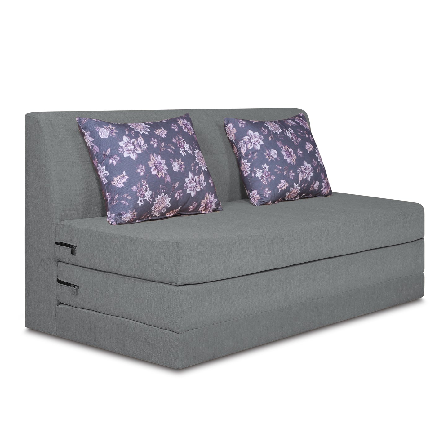 Adorn India Easy Highback Two Seater Sofa Cum Bed Floral 4' x 6' (Grey) (1 Year Warranty)