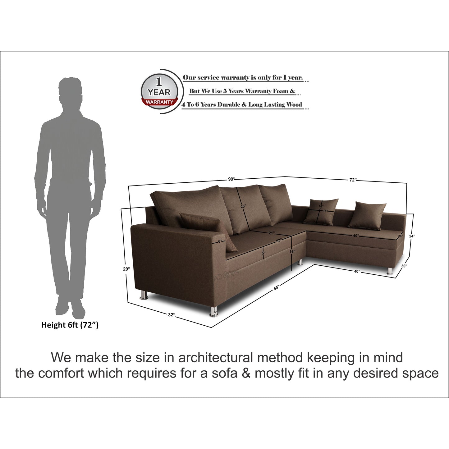 Adorn India Straight line L Shape Sofa (Camel)