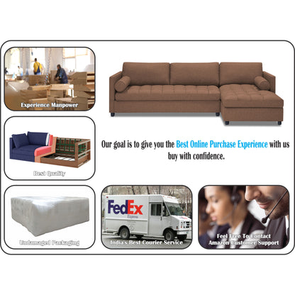 Adorn India Alexander L Shape 7 Seater Sofa Set with Ottoman Puffy RHS (Camel) (3 Year Warranty)