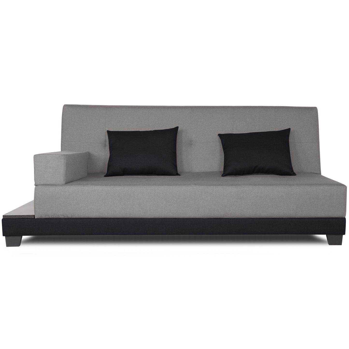 Adorn India Exclusive Two Tone Blake Three Seater Sofa Cum Bed (Light Grey & Black), Wood, Foam