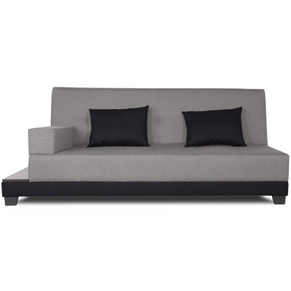 Adorn India Exclusive Two Tone Blake Three Seater Sofa Cum Bed (Light Grey & Black), Wood, Foam