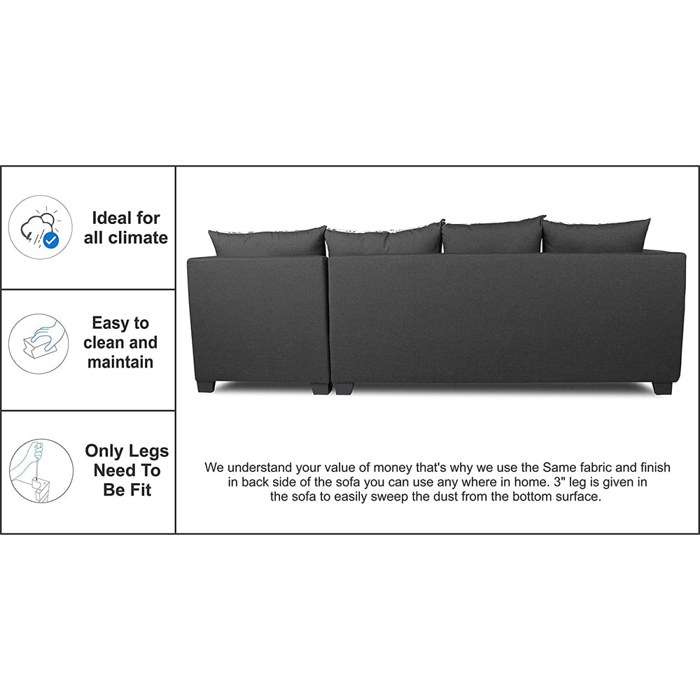 Adorn India Mclain L Shape 6 Seater Sofa (Dark Grey)