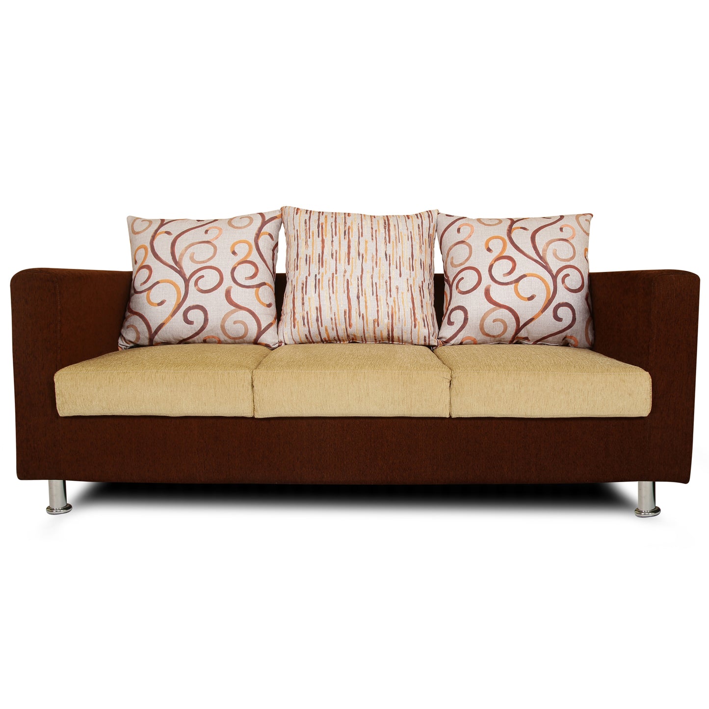 Adorn India Dexter 3 Seater Sofa Digitel Print (Beige & Brown)