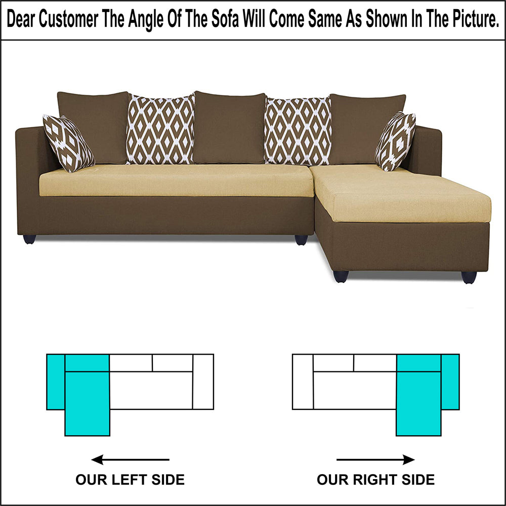 Adorn India Zink Straight line L Shape 6 Seater Sofa Rhombus Cushion(Brown & Beige)