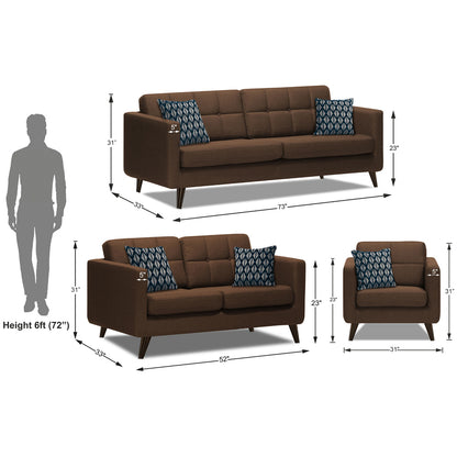 Adorn India Chilly 6 Seater 3+2+1 Fabric Sofa Set (Brown) (3 Year Warranty)