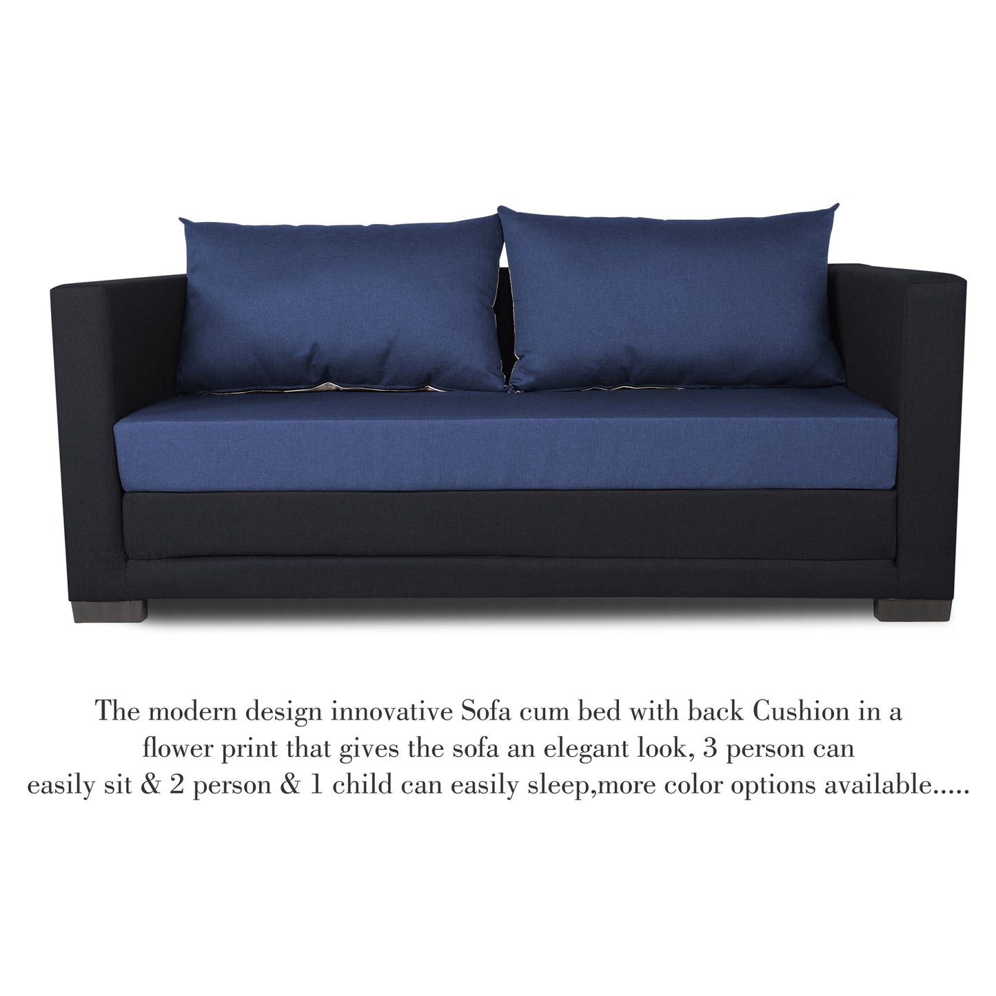 Adorn India Exclusive Two Tone Straight Line Three Seater Sofa Cum Bed (Blue & Black)