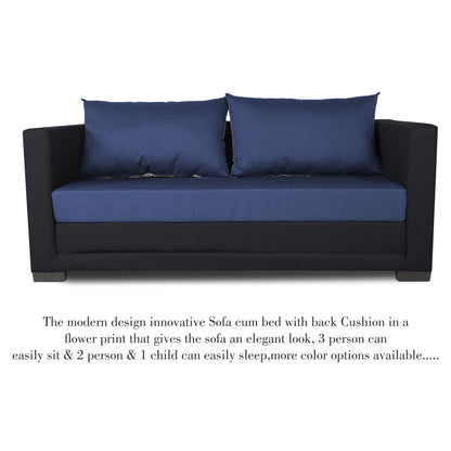 Adorn India Exclusive Two Tone Straight Line Three Seater Sofa Cum Bed (Blue & Black)