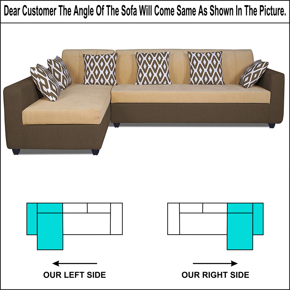 Adorn India Rio Highback L Shape 6 Seater Sofa Set (Left Hand Side) (Brown & Beige) (3 Year Warranty)