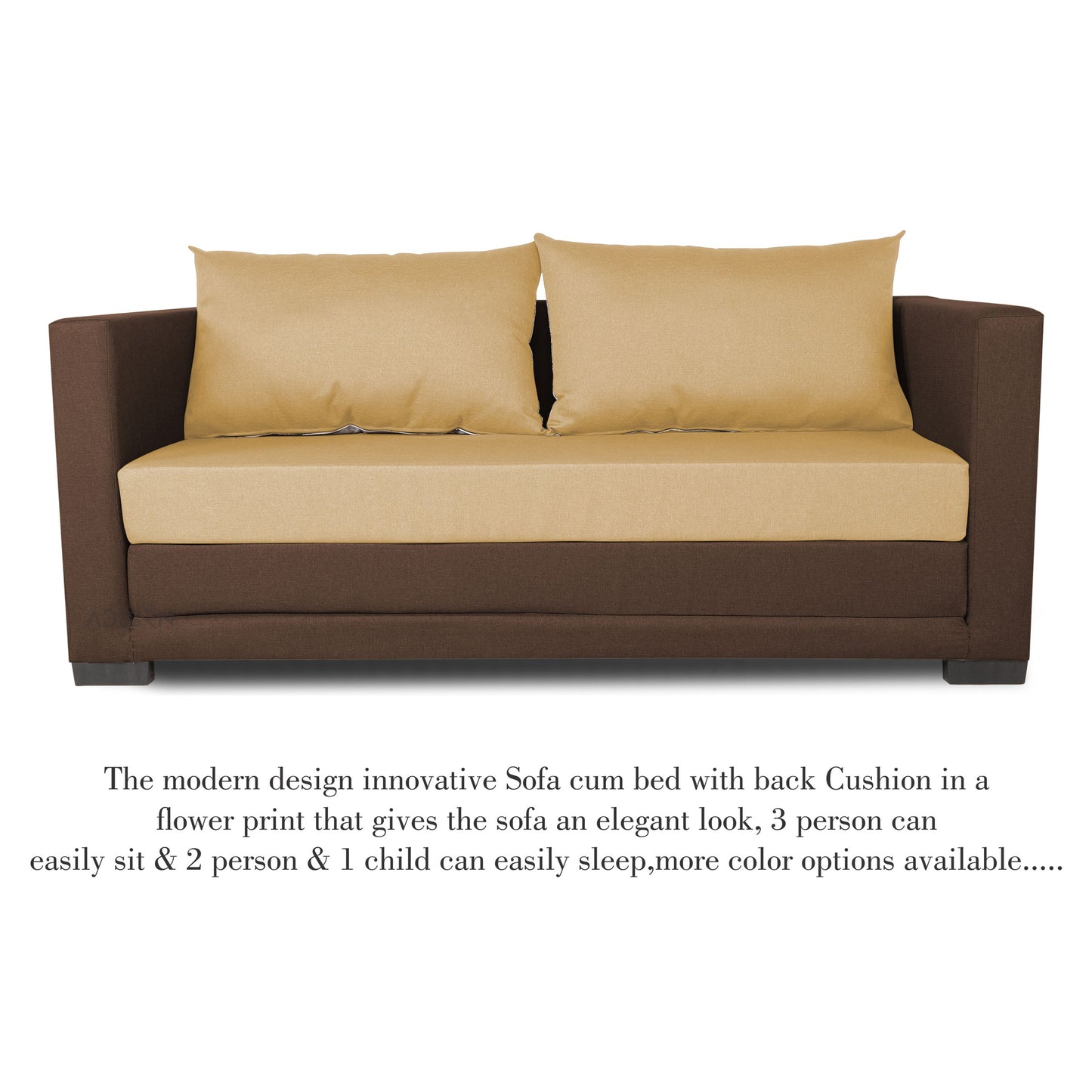 Adorn India Exclusive Two Tone Straight Line Three Seater Sofa Cum Bed (Brown & Beige)