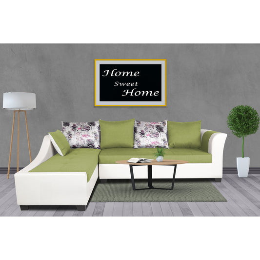 Adorn India Aliana L Shape Leatherette Fabric 6 Seater Sofa Set LHS (Green & White) (3 Year Warranty)
