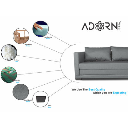 Adorn India Straight line 3 Seater Sofa Cum Bed (Light Grey), Wood, Foam
