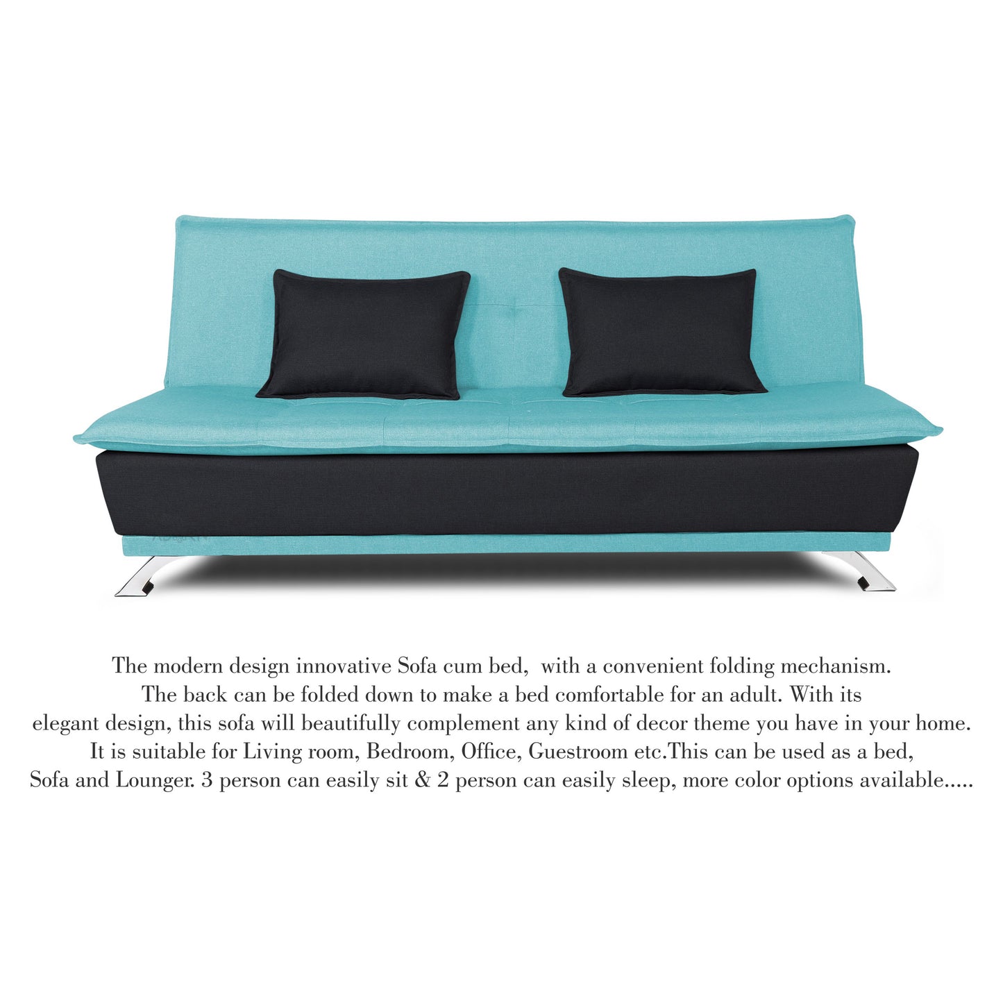 Adorn India Exclusive Two Tone Arden 4 Seater Wood Sofa Cum Bed 4 x 6 (Aqua Blue & Black) (3 Year Warranty)