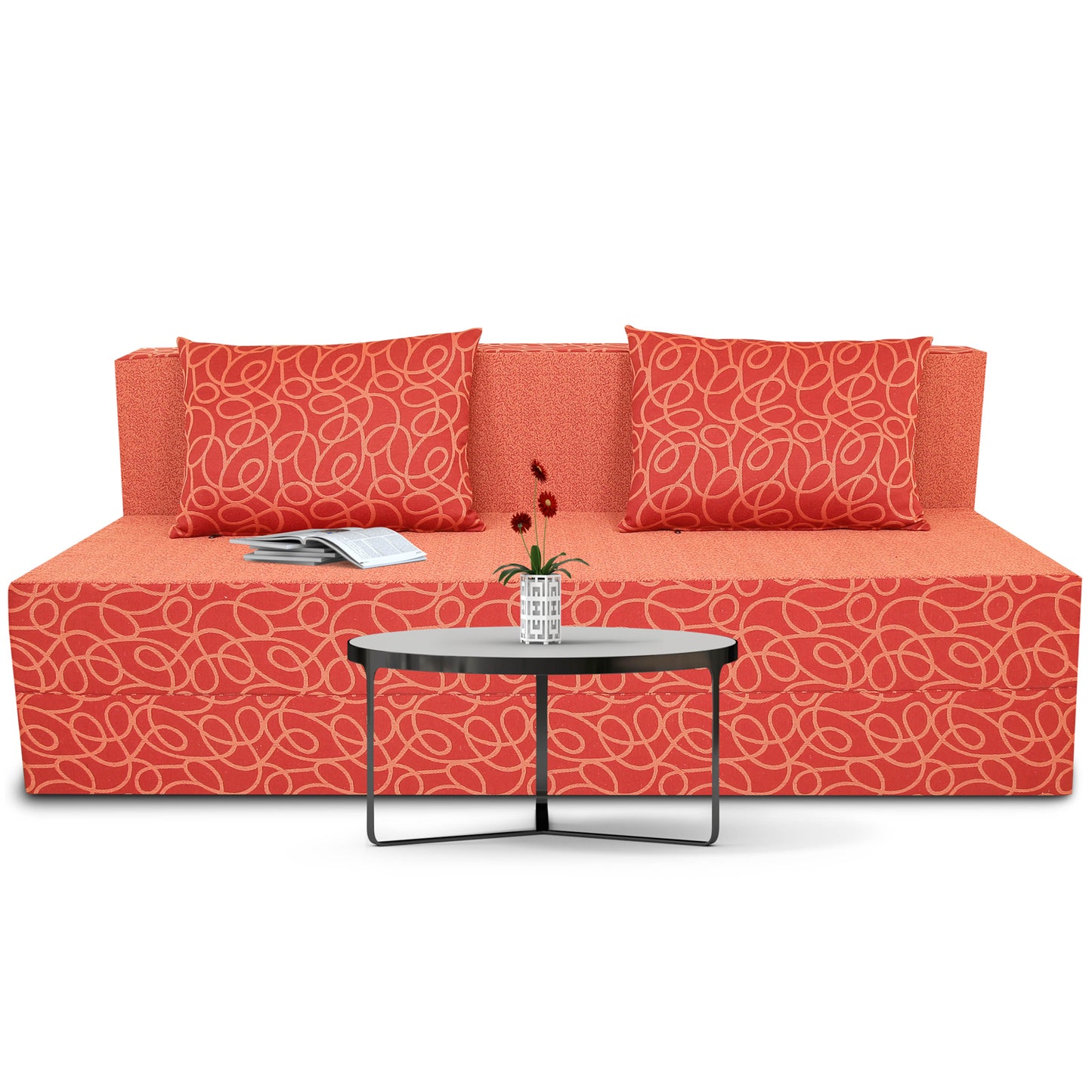 Adorn India Easy Three Seater Sofa Cum Bed Poly Cotton 6'X6' (Rust)