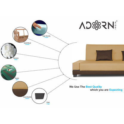 Adorn India Exclusive Two Tone Blake Three Seater Sofa Cum Bed (Brown & Beige), Wood, Foam