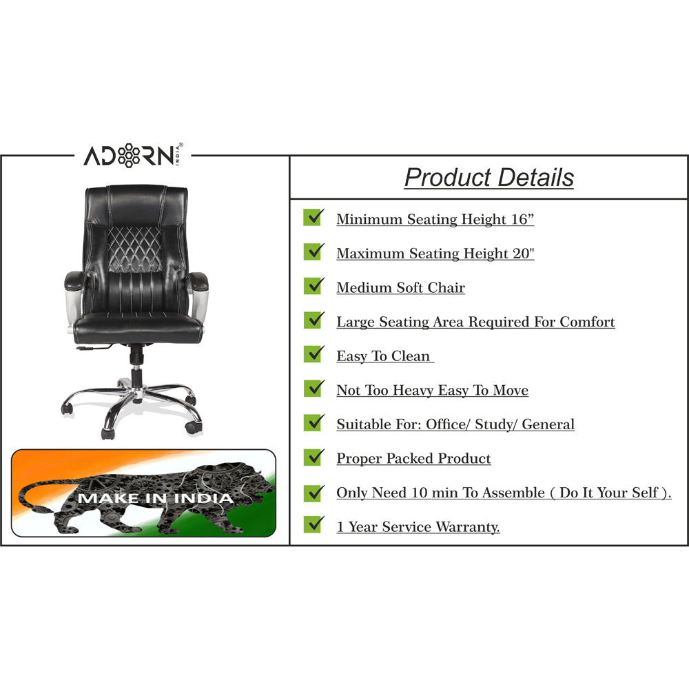 Adorn India Oxford,High-Back Leatherette Executive Office Ergonomic Chair (Black)