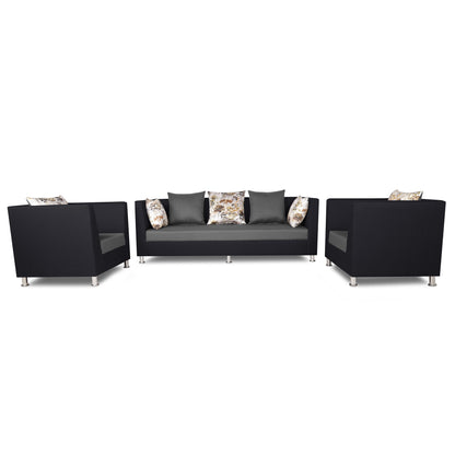 Adorn India Exclusive Two Tone Alica 3-1-1 Five Seater Sofa Set (Wood & Fabric, Light Grey & Black)
