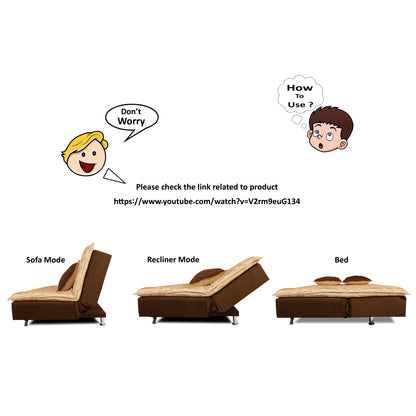 Adorn India Lancia 3 Seater Sofa Cum Bed Digitel Print (Brown & Beige)