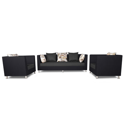Adorn India Exclusive Two Tone Alica 3-1-1 Five Seater Sofa Set (Dark Grey & Black), Wood, Foam
