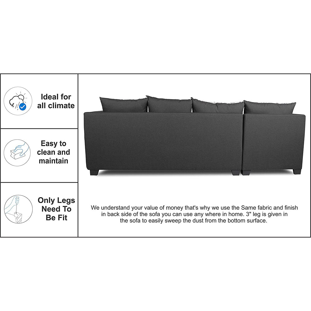 Adorn India Mclain L Shape 6 Seater Sofa (Left Side Handle)(Dark Grey)