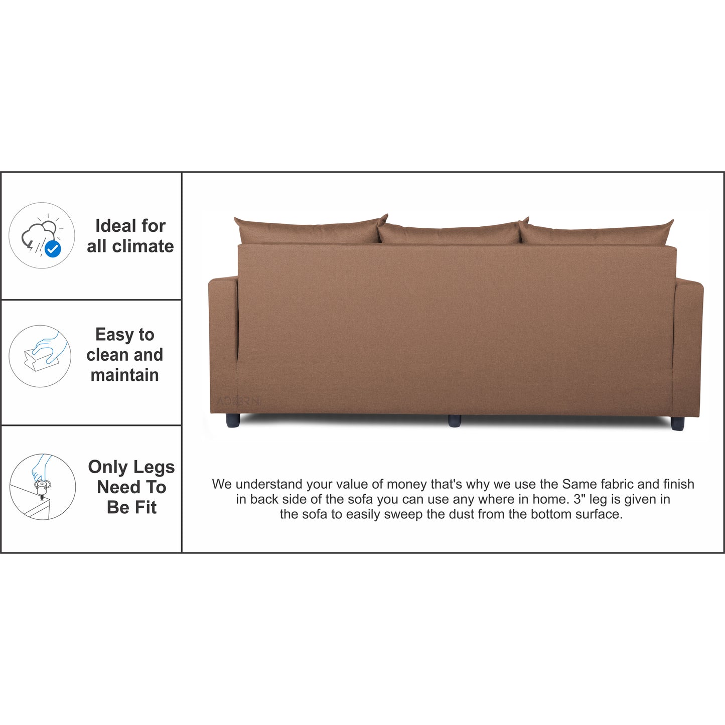 Adorn India New Straight Line Modular 5 Seater Sofa Set (Camel)