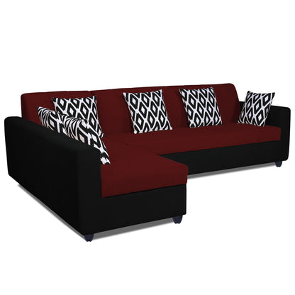 Adorn India Rio High Back L Shape 6 Seater Sofa Set (Left Side Handle)(Maroon & Black)