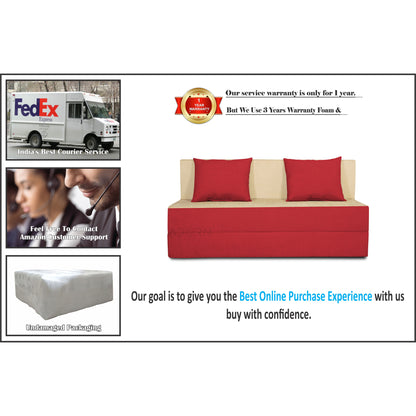 Adorn india Easy Two Seater Sofa Cum Bed (Red & Beige) 4'x6'