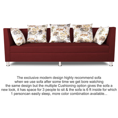 Adorn India Alica 3 Seater Sofa (Maroon), Wood, Foam