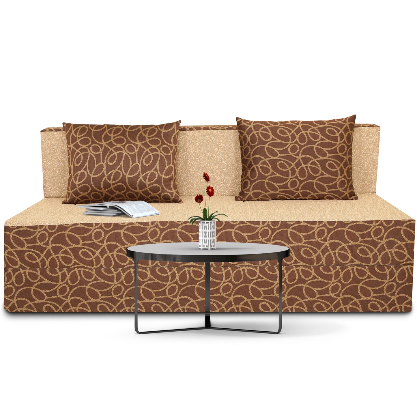 Adorn India Easy Three Seater Sofa Cum Bed Poly Cotton (Brown and Beige) (6 x 6)