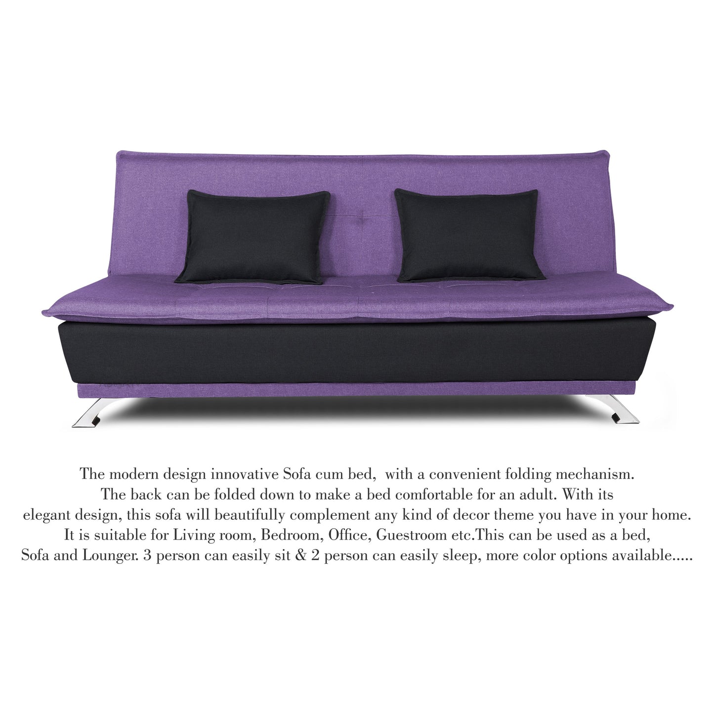 Adorn India Exclusive Two Tone Arden 4 Seater Sofa Cum Bed 4 x 6 (Dark Purple & Black) (3 Year Warranty)