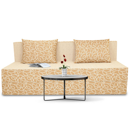 Adorn India Easy 2 Seater Sofa Cum Bed Poly Cotton (Blue & Grey) 6'X6' (Beige) (1 Year Warranty)
