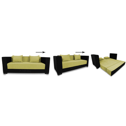 Adorn India Almond 3 Seater Sofa cumbed(Green & Black)