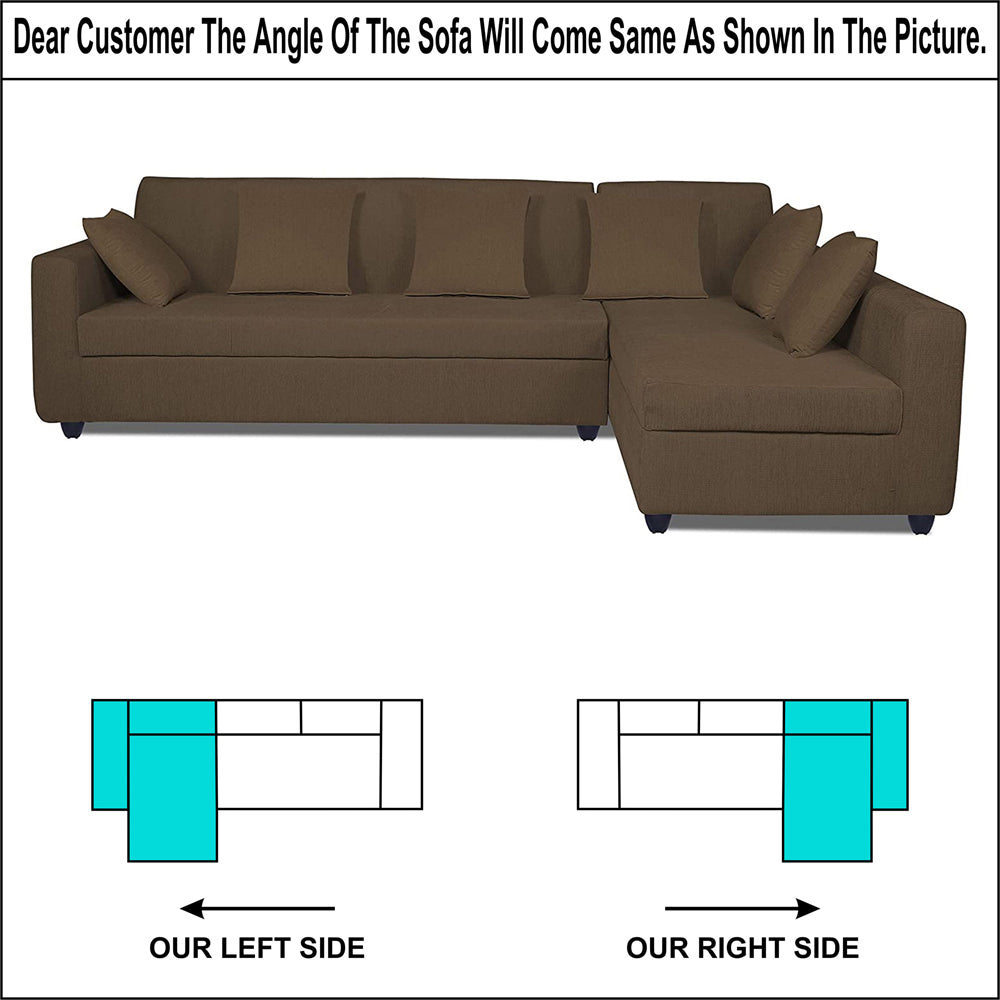 Adorn India Rio Decent L Shape 6 Seater Corner Sofa Set Right Side Handle (Brown) (3 Year Warranty)