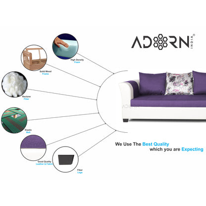 Adorn India Aliana L Shape Leatherette Fabric 6 Seater Sofa Set RHS (Dark Purple & White) (3 Year Warranty)