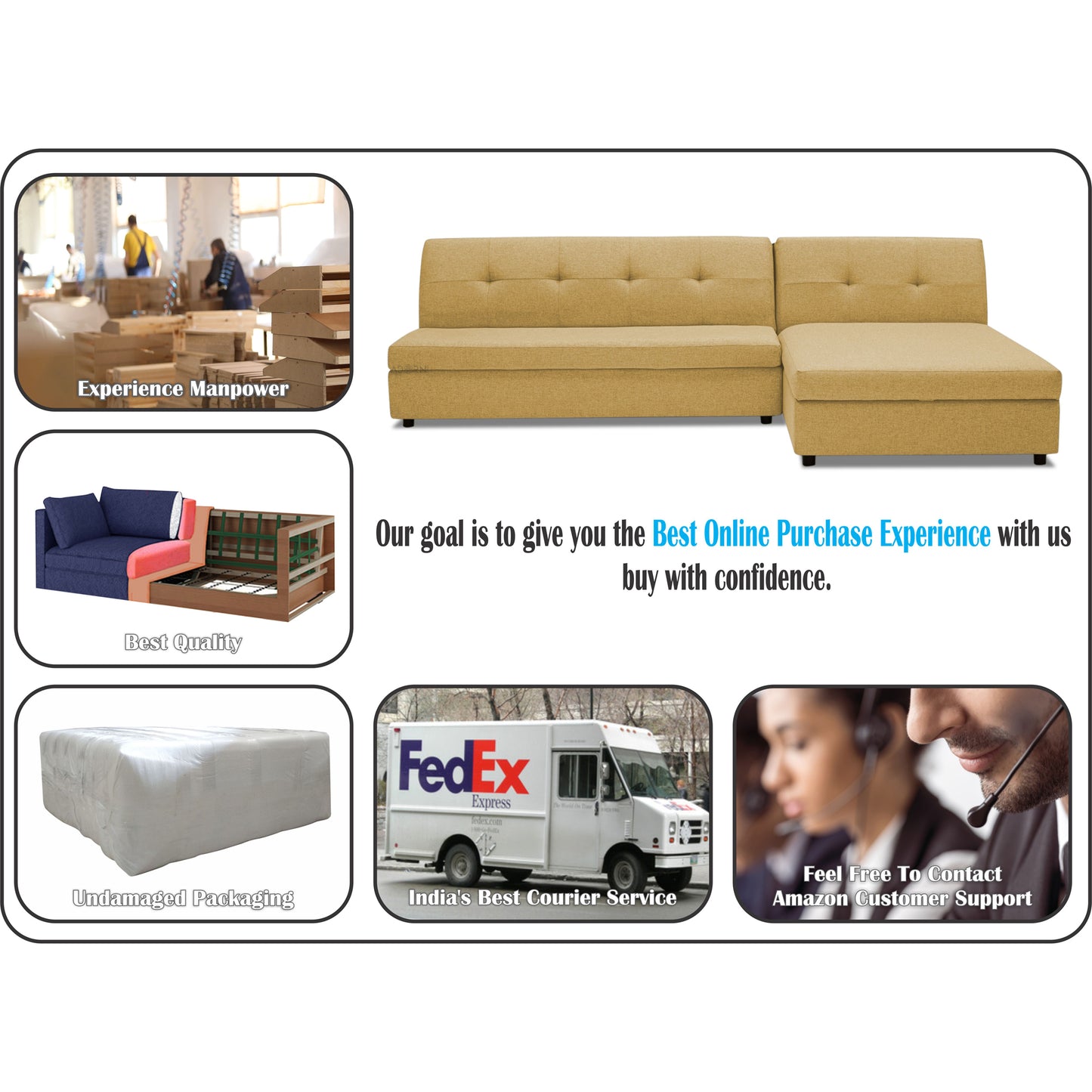 Adorn India Atlas Modular Sofa Set (Beige) (3 Year Warranty)