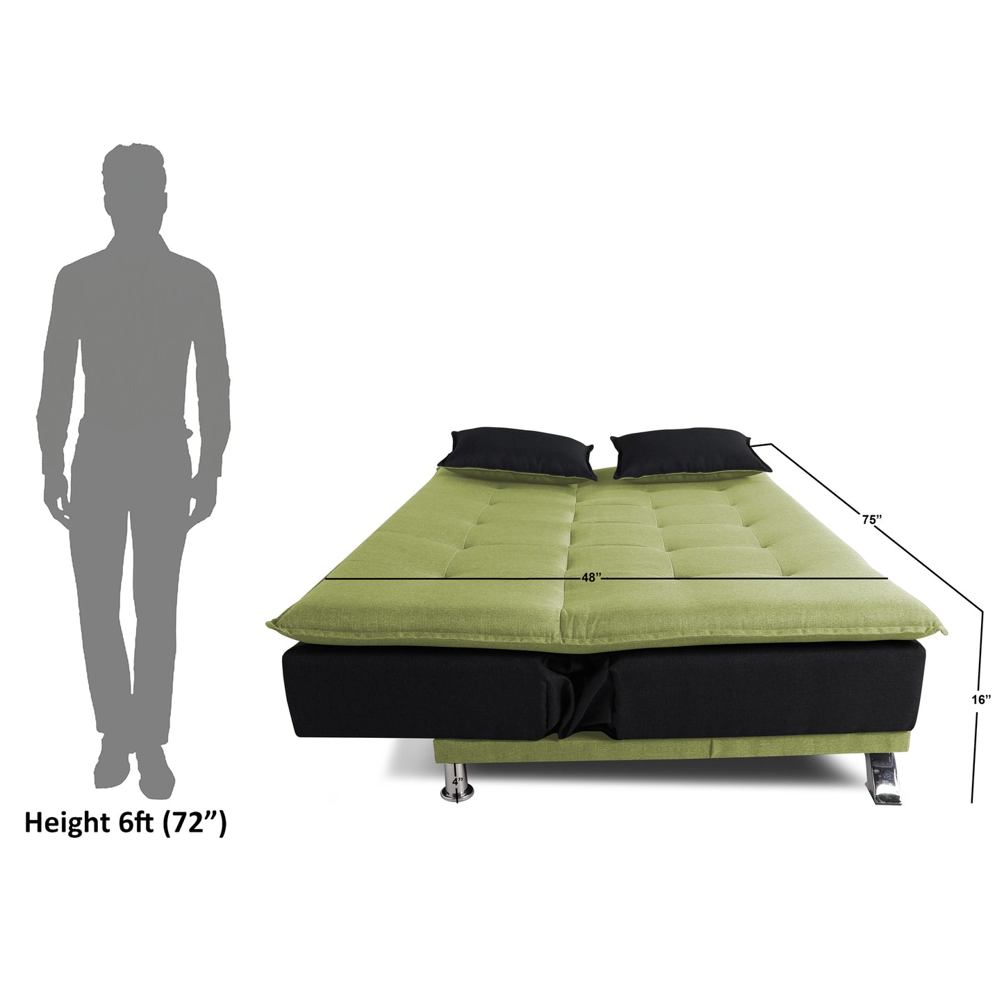 Adorn India Exclusive Two Tone Arden 4 Seater Sofa Cum Bed 4 x 6 (Green & Black) (3 Year Warranty)