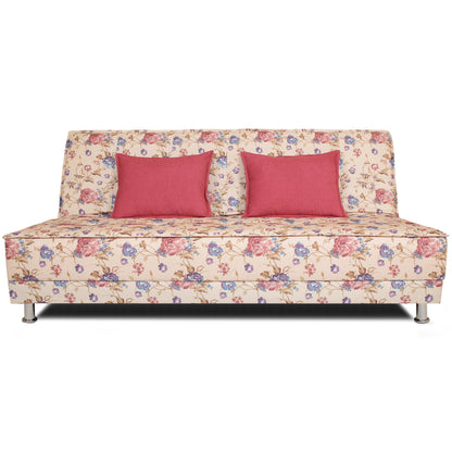 Adorn India Roselyn 3 Seater Sofa Cum Bed Digitel Print (Beige), Wood, Foam