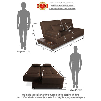 Adorn India Blake 3 Seater Sofa Cum Bed (Brown), Wood, Foam
