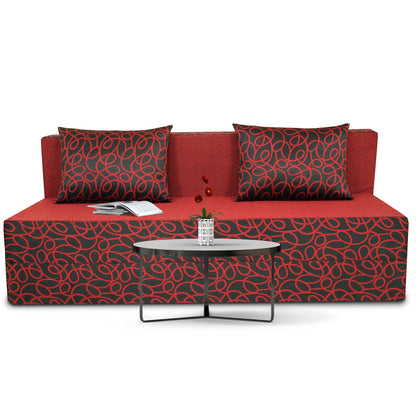 Adorn India Easy 4 Seater Sofa Cum Bed Poly Cotton (Maroon and Black) (6 x 6) (1 Year Warranty)