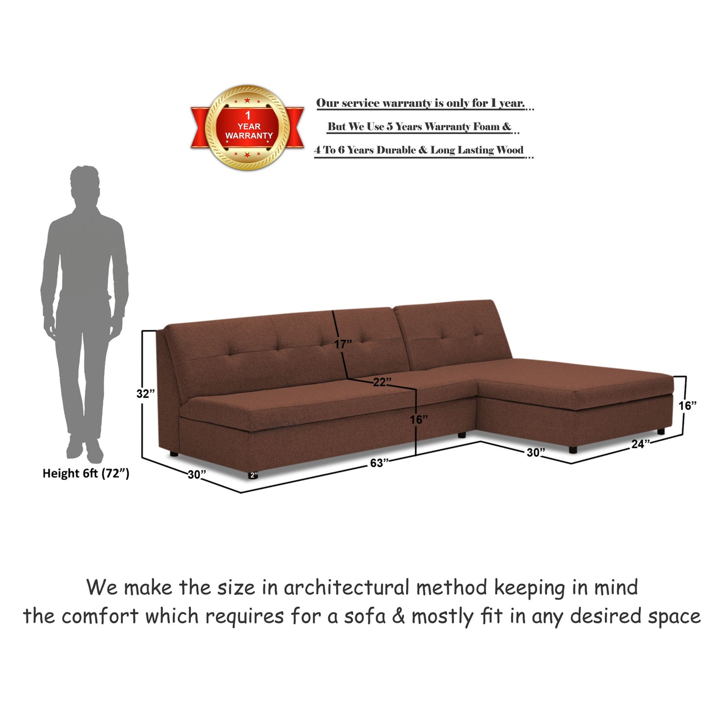 Adorn India Atlas Modular Sofa Set (Brown) (3 Year Warranty)