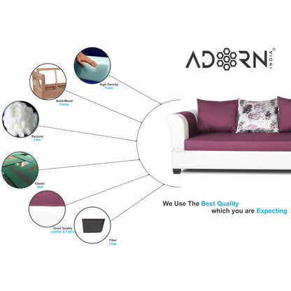 Adorn India Aliana L Shape Leatherette Fabric 6 Seater Sofa Set RHS (Light Purple & White) (3 Year Warranty)