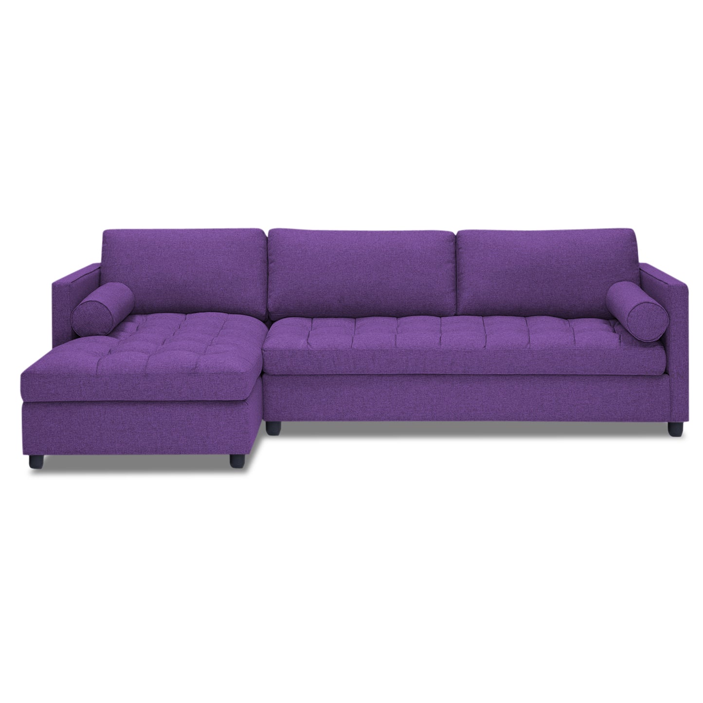 Adorn India Alexander L Shape 7 Seater Sofa Set with Ottoman Puffy LHS (Purple) (3 Year Warranty)