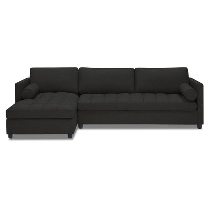 Adorn India Alexander L Shape 7 Seater Sofa Set with Ottoman Puffy LHS (Black) (3 Year Warranty)