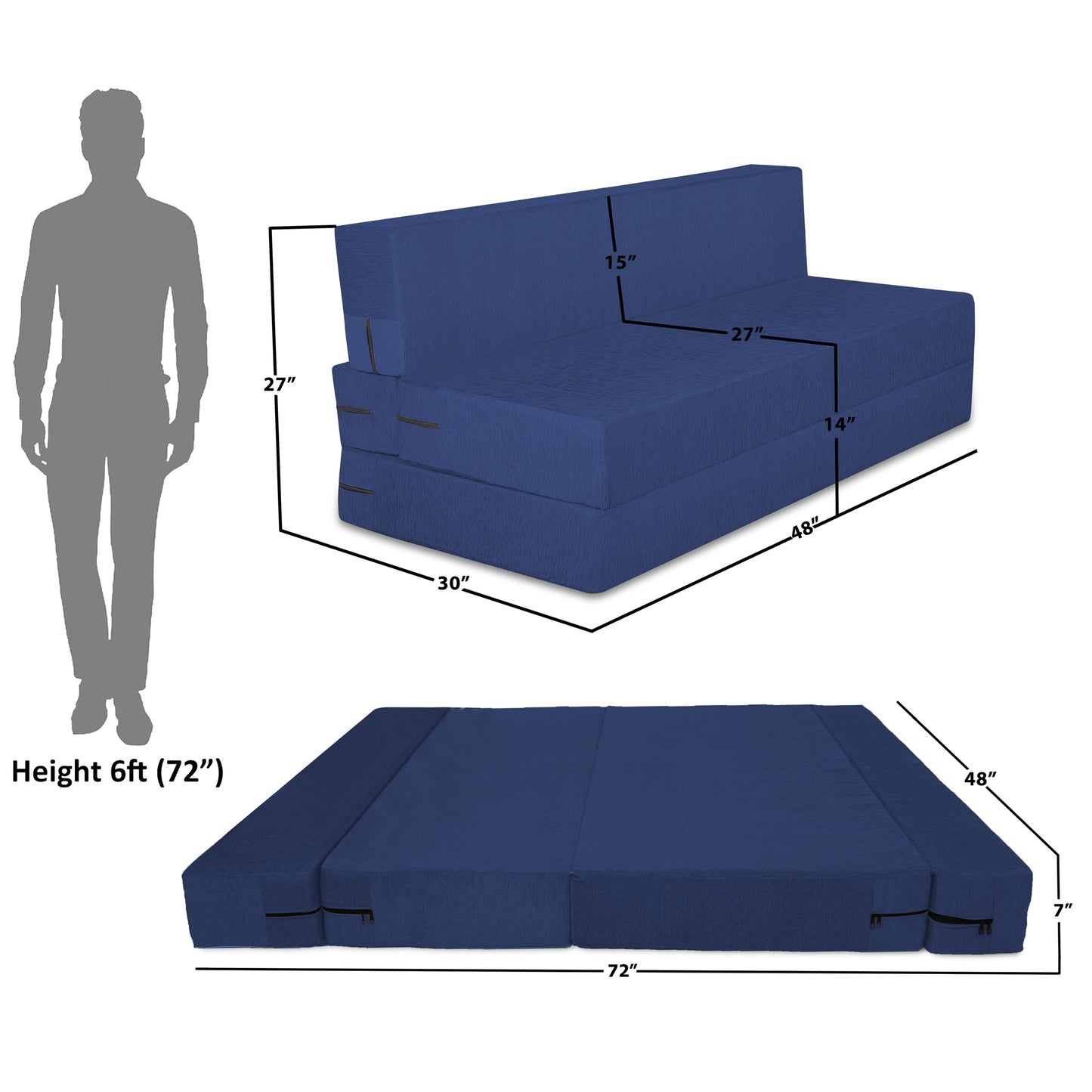 Adorn India Easy Treno 2 Seater Sofa Cum Bed Sit & Sleep Perfect for Guest, Colour Blue,4'x6', (1 Year Warranty)