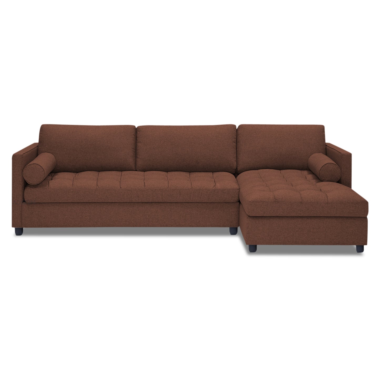 Adorn India Alexander L Shape 7 Seater Sofa Set with Ottoman Puffy RHS (Brown) (3 Year Warranty)