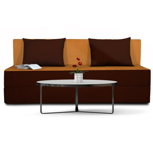 Adorn India Easy 3 Seater Sofa Cum Bed (2 Years Warrenty Quality Foam)-Perfect for Seat & Sleep Washeble Polyster Fabric Cover (Camel & Brown) 5'x6'.Pillows Free (1 Year Warranty)
