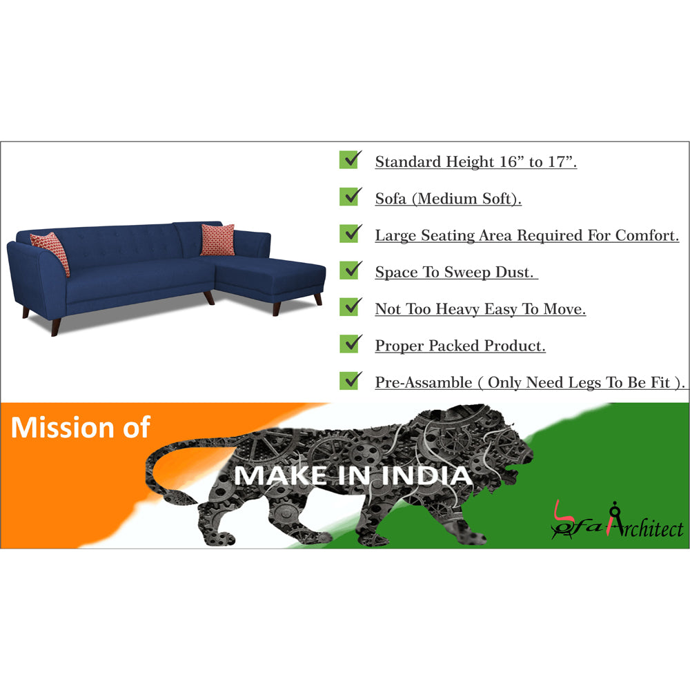 Adorn India Leaf 6 Seater Corner Sofa Right Hand Side (Blue)