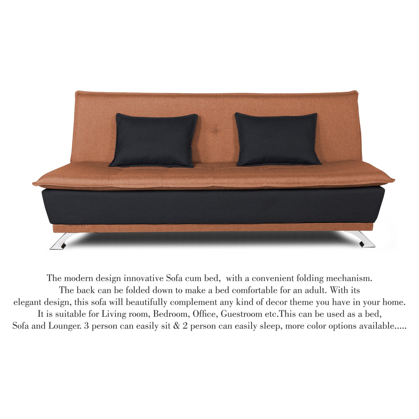 Adorn India Exclusive Two Tone Arden 4 Seater Sofa Cum Bed 4 x 6 (Rust & Black) (3 Year Warranty)