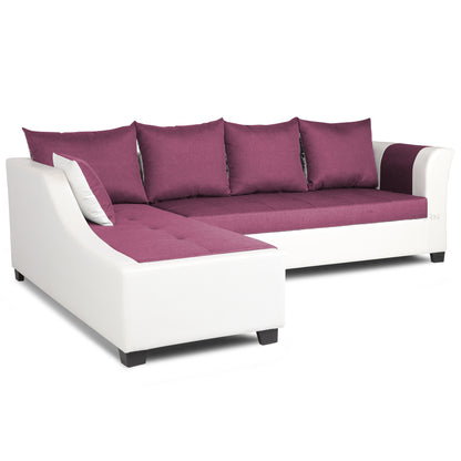 Adorn India Aliana L Shape Leatherette Fabric 6 Seater Sofa Set LHS (Light Purple & White)