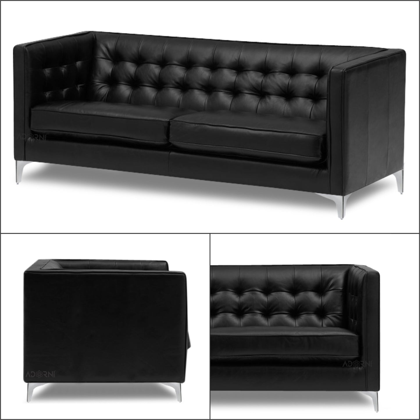 Adorn India Exclusive Cosmos Leatherette 3+2 Sofa Set (Black)